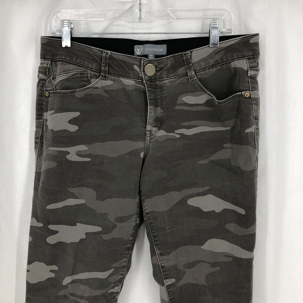 Wit Wisdom Skinny Crop Gray Camo Denim Stretch Mid Rise Jeans 10 Petite